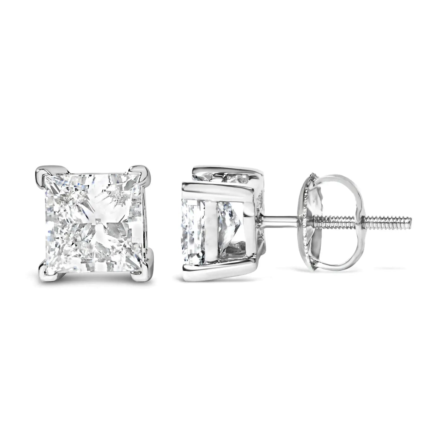14K white gold princess cut lab-grown diamond stud earrings showcasing brilliant sparkle and elegance.