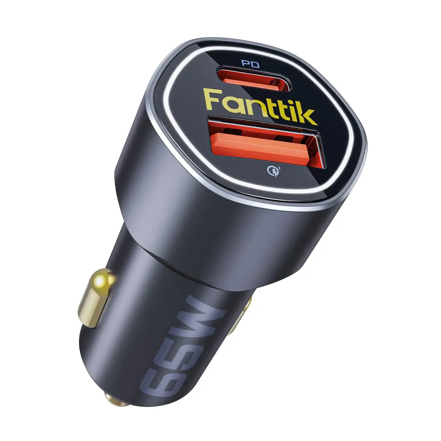 65W USB C car charger with dual ports for fast charging, ideal for on-the-go power needs.