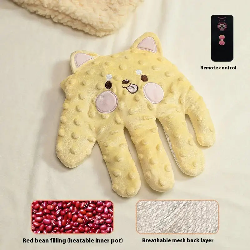 Baby's Gentle Pat Companion with a cute cat design and remote control for adjustable heat and soothing comfort.