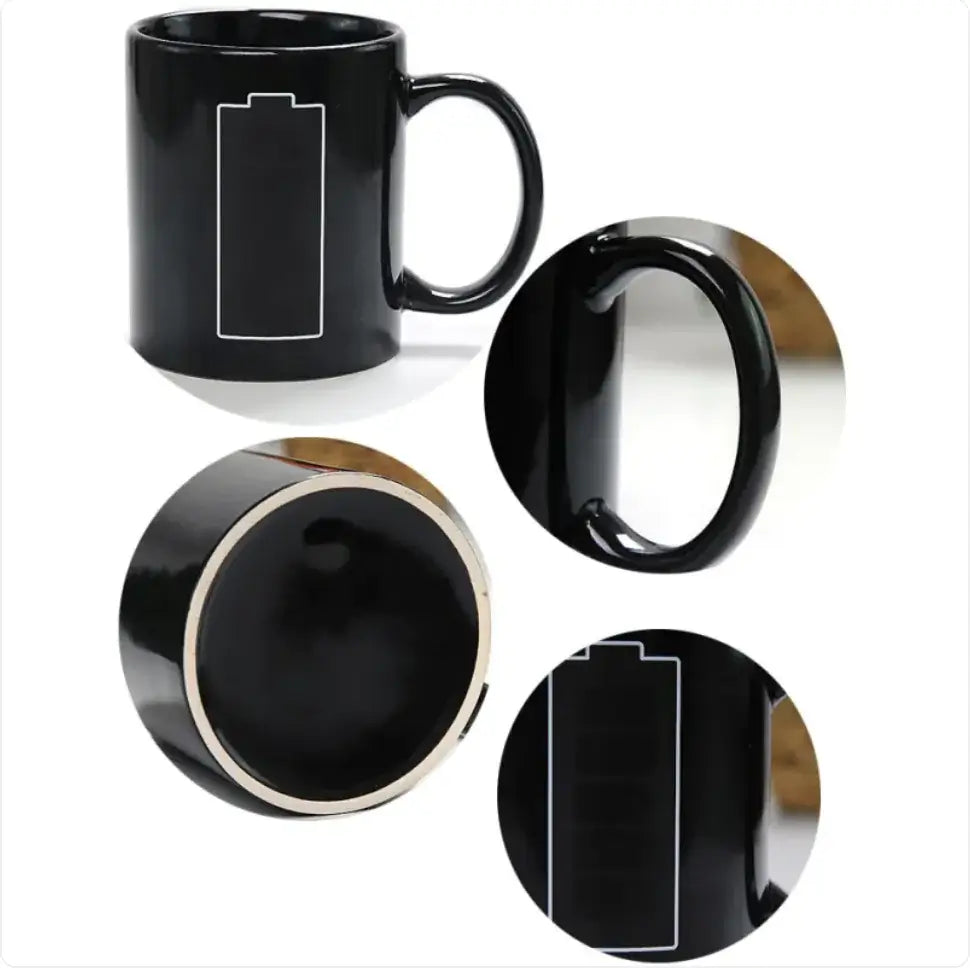 SmartTemp ceramic coffee mug featuring a stylish battery design, ideal for daily use or as a unique gift.