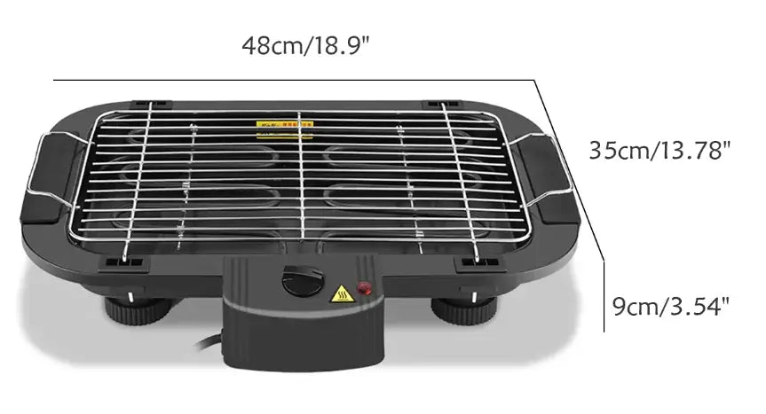 EuroGrill Electric Barbeque with dimensions 48cm x 35cm x 9cm, perfect for 4-5 people grilling.