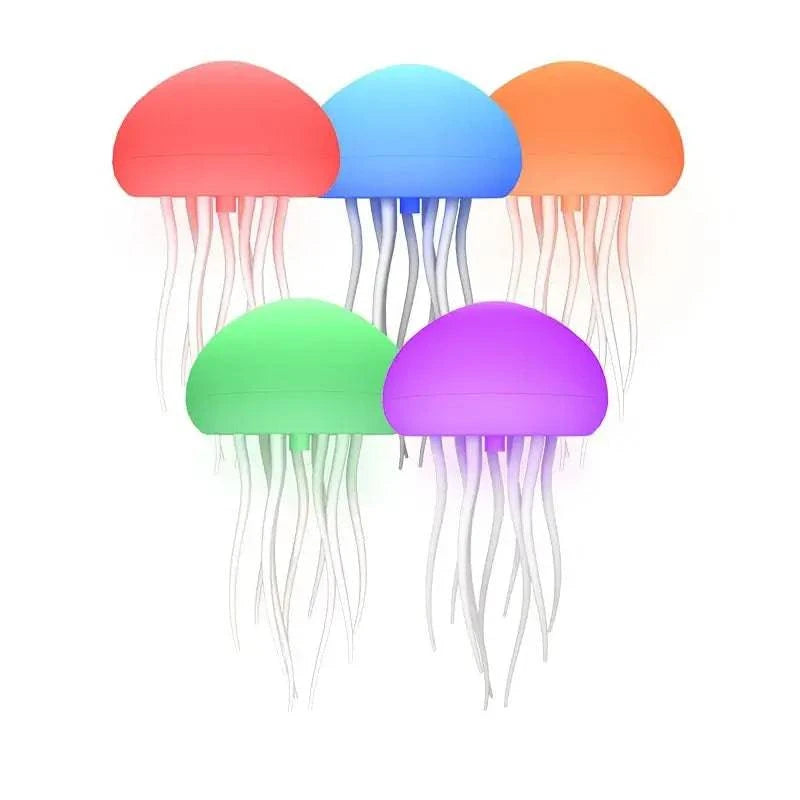 Colorful AquaGlow Jellyfish Light lamp showcasing five luminous jellyfish in soothing hues for a tranquil ambiance.