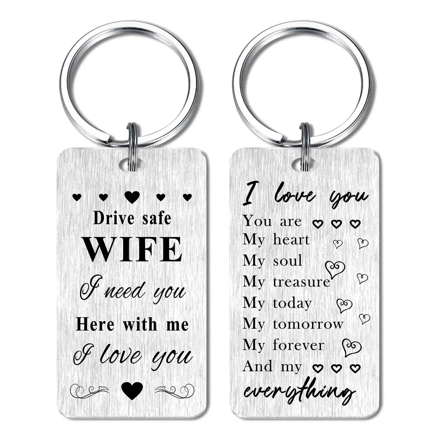 Engraved keychain for wife with heartfelt messages and love declarations, perfect for special occasions.