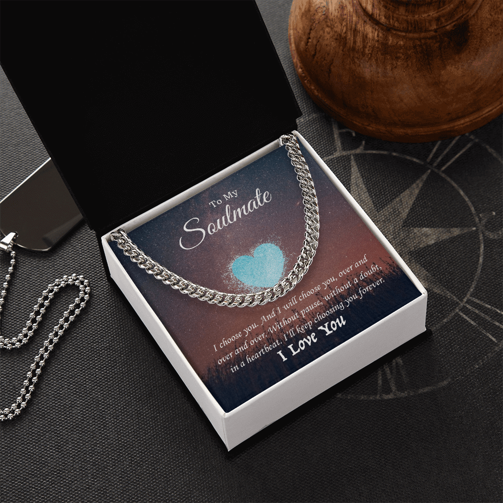 Cuban Link Chain necklace gift for soulmate, with heartfelt message in gift box.
