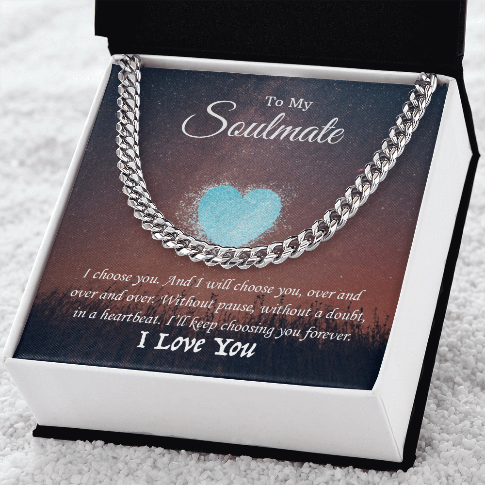 Cuban Link Chain necklace in gift box with soulmate message, perfect gift for special occasions.