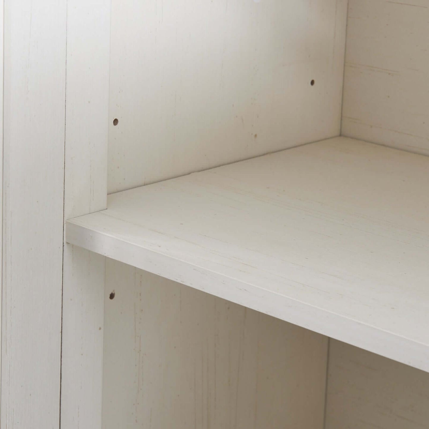 Interior view of TREXM Kitchen Sideboard buffet showing adjustable shelf in antique white finish.
