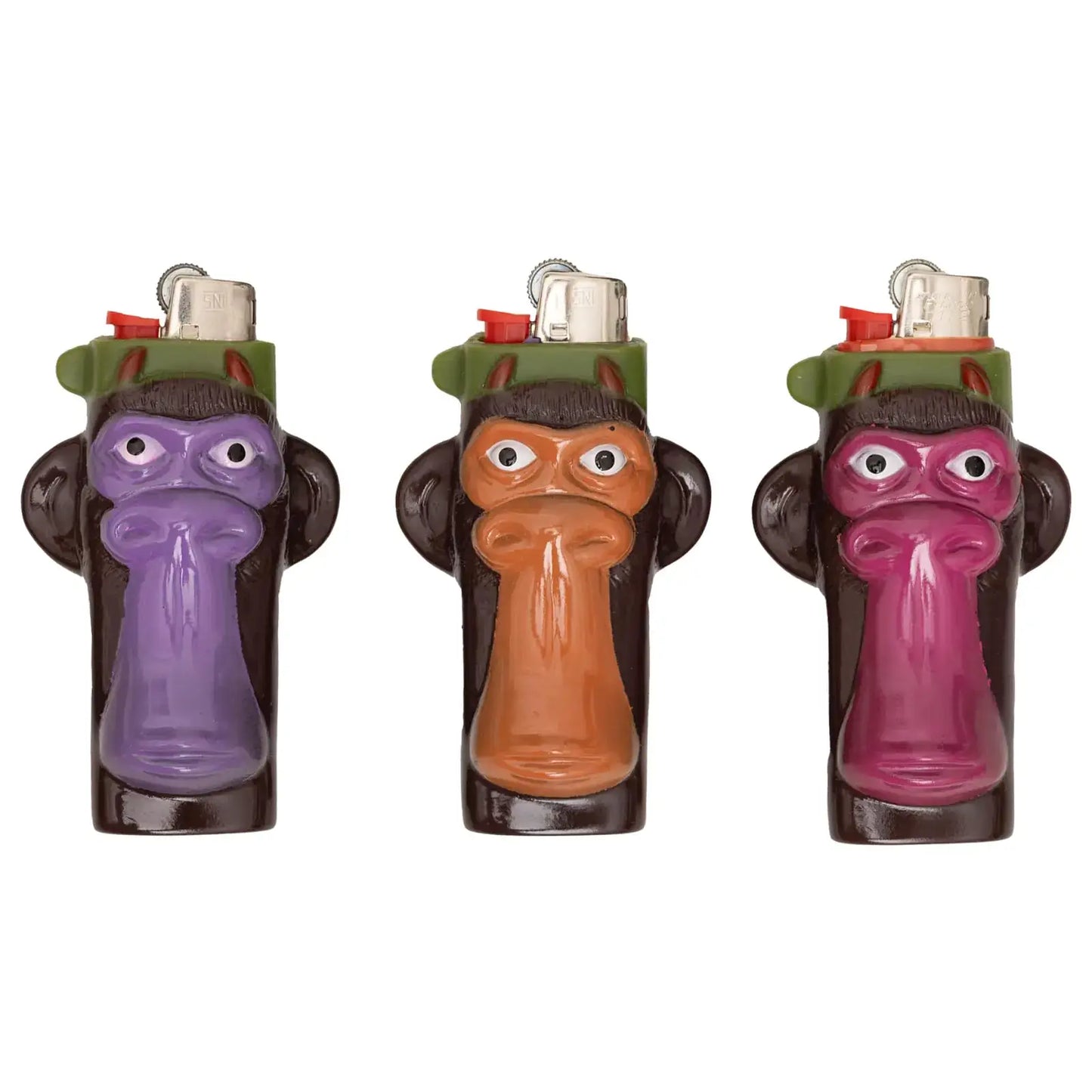 Chic BIC lighter sleeves in playful monkey designs, compatible with BIC J9 J3 lighters, great for gifts.