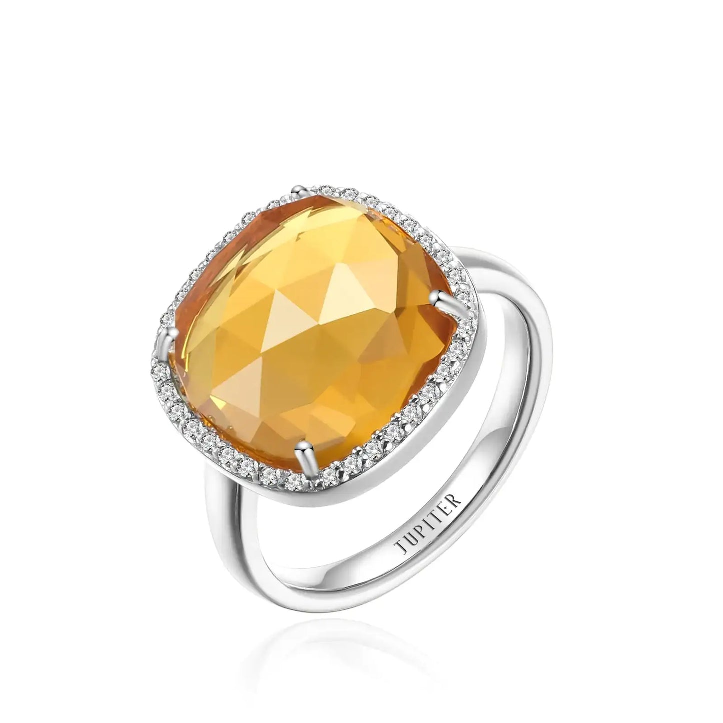 Elegant citrine ring with cubic zirconia accents, symbolizing wealth, courage, and wisdom.