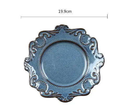 Elegant Baroque blue porcelain plate, 19.9cm, featuring intricate detailing for a refined dining experience.