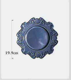 Elegant blue Baroque plate, 19.9cm, showcasing intricate design and unique shape for an exquisite dining experience.