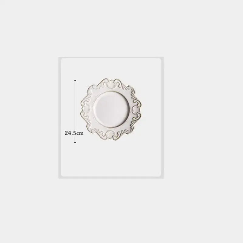 Elegant Baroque plate in white porcelain with ornate design, 24.5cm for sophisticated dining experiences.