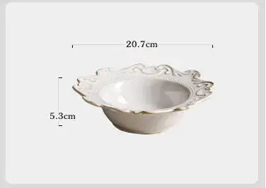 Elegant white porcelain bowl with intricate scalloped edges, measuring 20.7 cm by 5.3 cm.