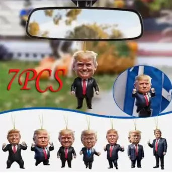 Set of 7 cartoon character keychains featuring a humorous figure in suit for car interior decoration.