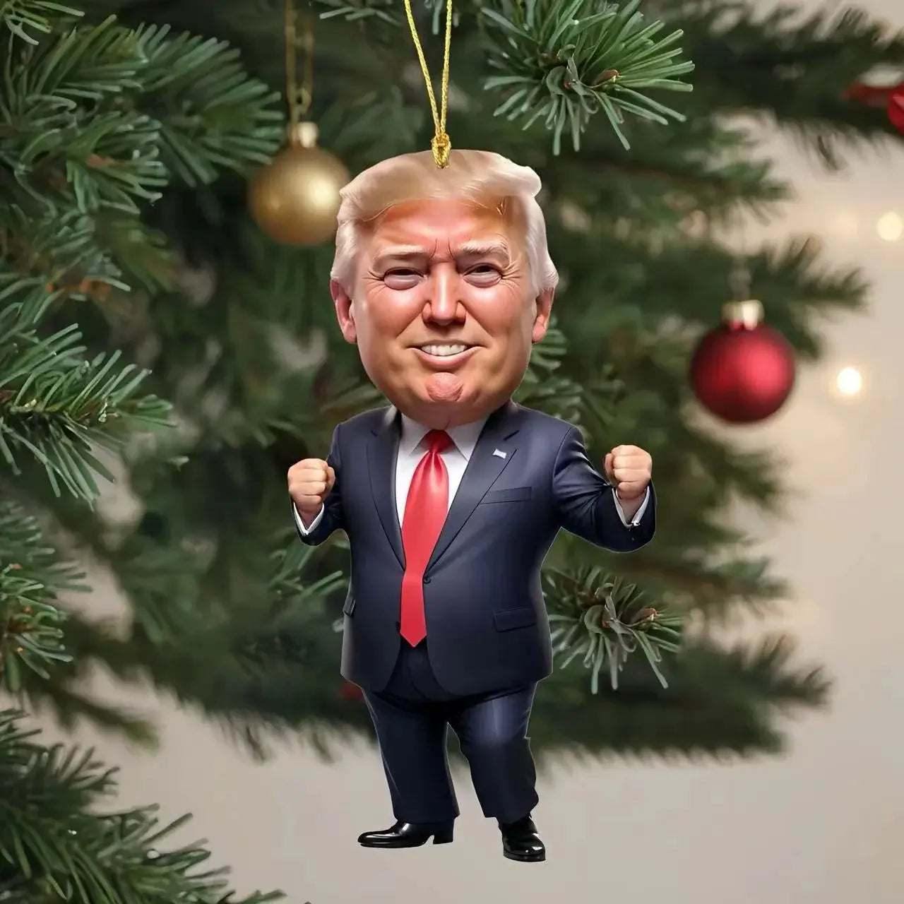 Holiday ornament featuring a cartoon-style figurine of a businessman with a cheerful expression.