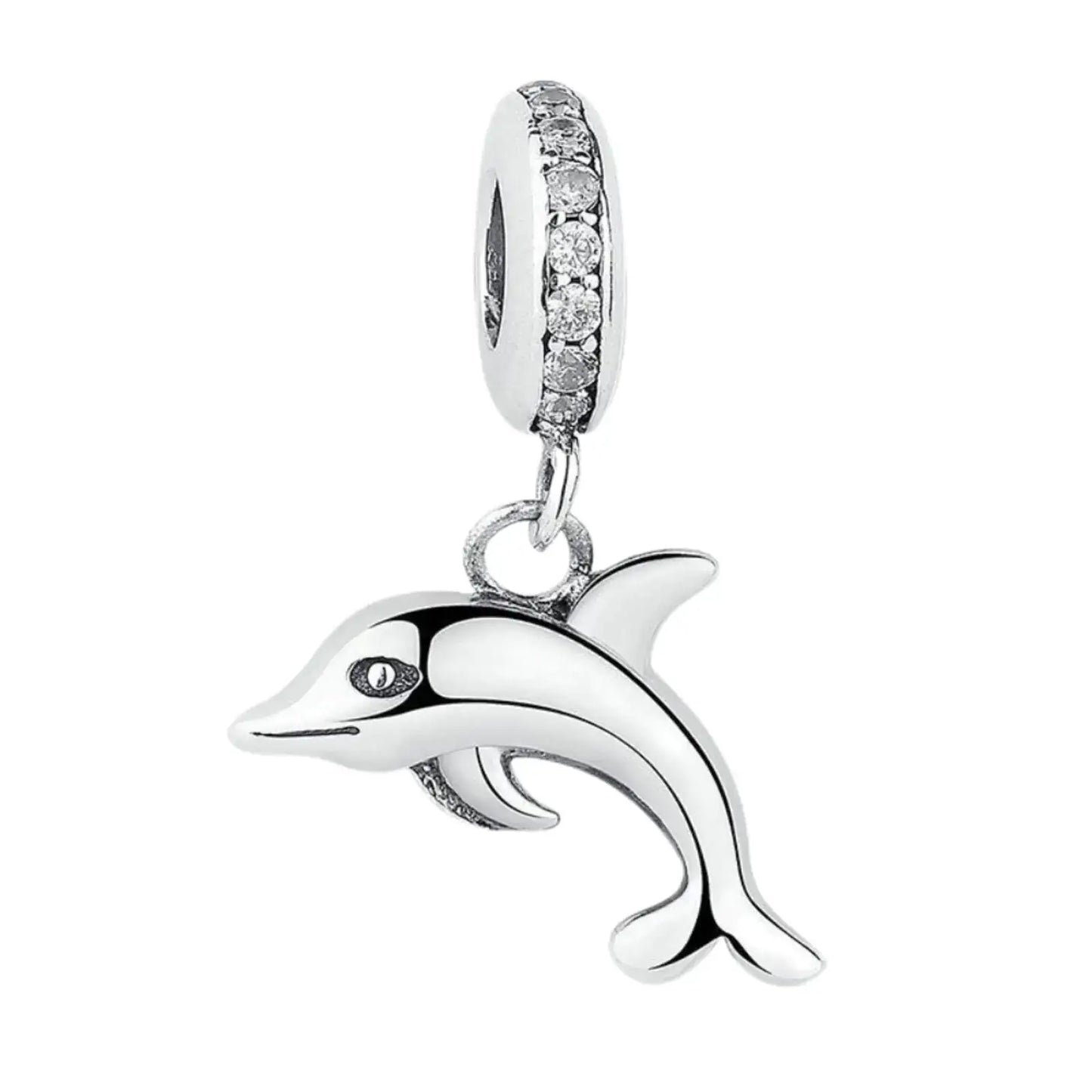Sterling silver dolphin pendant bead charm with sparkling accents for personalized jewelry by BEEUVIP.