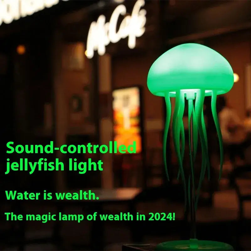 Sound-controlled AquaGlow Jellyfish Light in green, creating a calming and tranquil ambiance for relaxation.