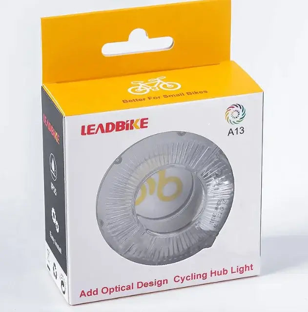 LEADBKE A13 cycling hub light packaging designed for small bikes with optical design for enhanced safety.