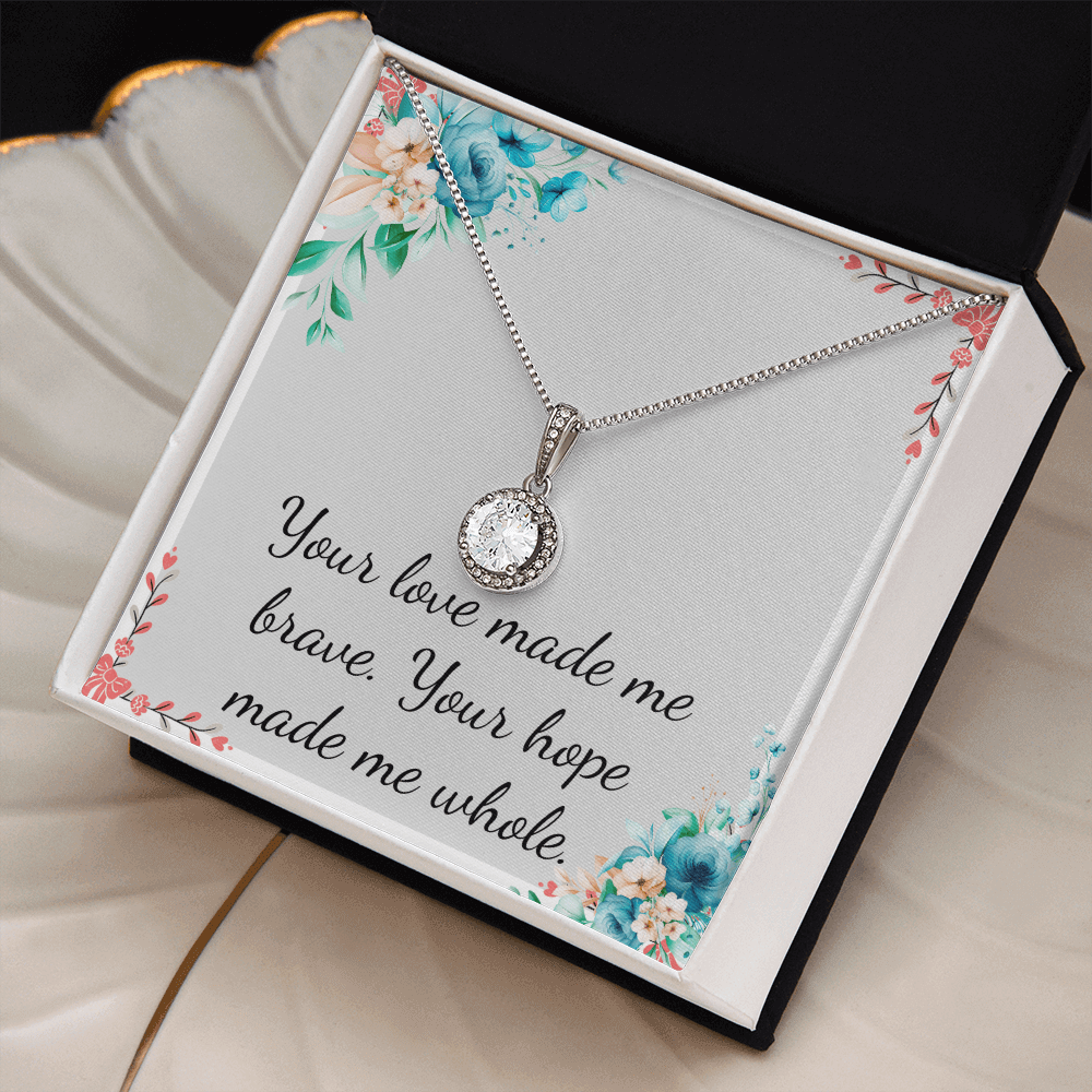 Mothers Day Eternal Hope Necklace in gift box featuring inspiring quote about love and hope.