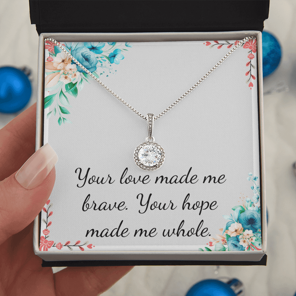Elegant Mothers Day Eternal Hope Necklace with cushion cut CZ in gift box, expressing love and hope.