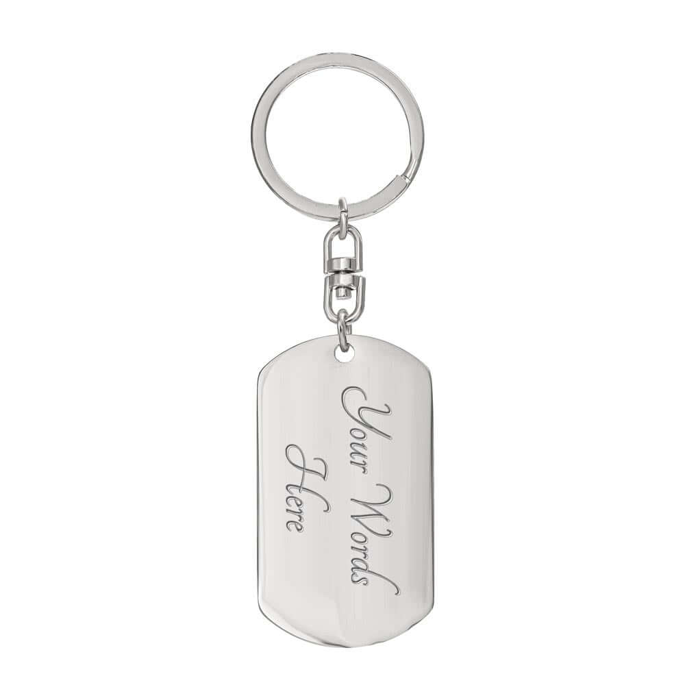 Personalized dog tag keychain for custom engraving, stylish gift idea in polished silver finish.