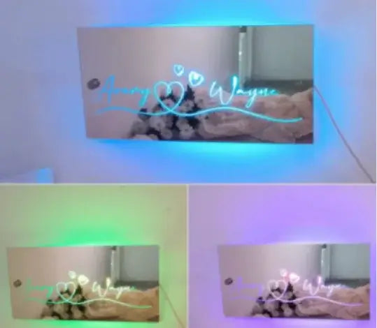 Customizable LED light-up Glow Mirror with personalized design, perfect for adding a unique touch to any space.