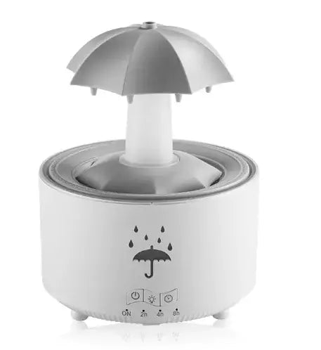 Rotating aroma humidifier with umbrella design, enhancing air quality and relaxation in any space.