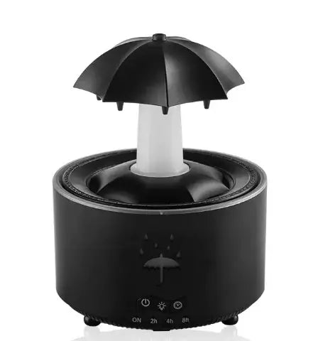 Black umbrella-shaped aroma humidifier for soothing air moisture and enhancing relaxation.