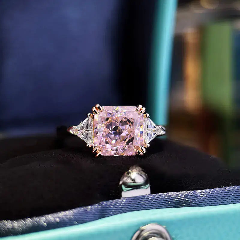 S925 sterling silver women's pink zircon ring on black velvet display, showcasing elegance and sophistication.