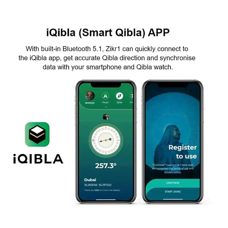 iQibla app with Bluetooth connection, showing accurate Qibla direction on smartphones.