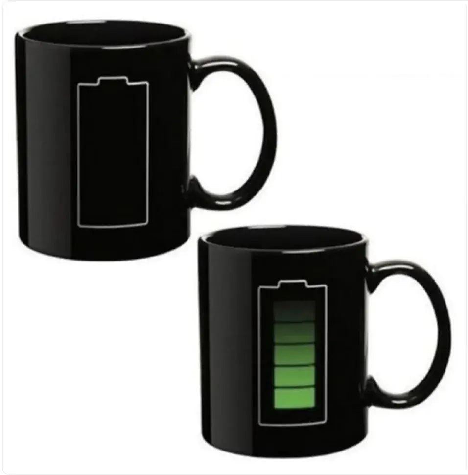 SmartTemp ceramic coffee mug featuring a battery level design, perfect for stylish beverage enjoyment.