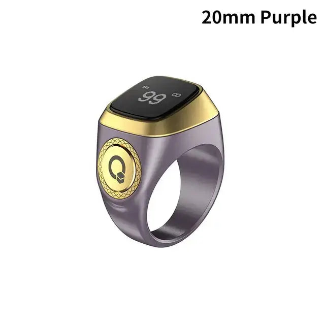 Digital Dhikr Smart Ring in purple, featuring a gold accent and digital display for counting dhikr seamlessly.