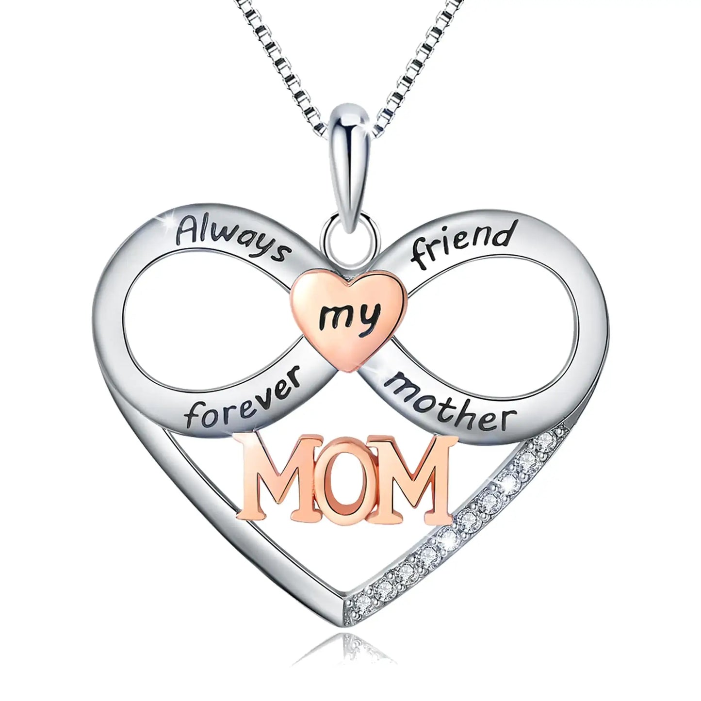 925 sterling silver heart pendant necklace for Mother's Day, featuring infinity symbol and sparkling accents.