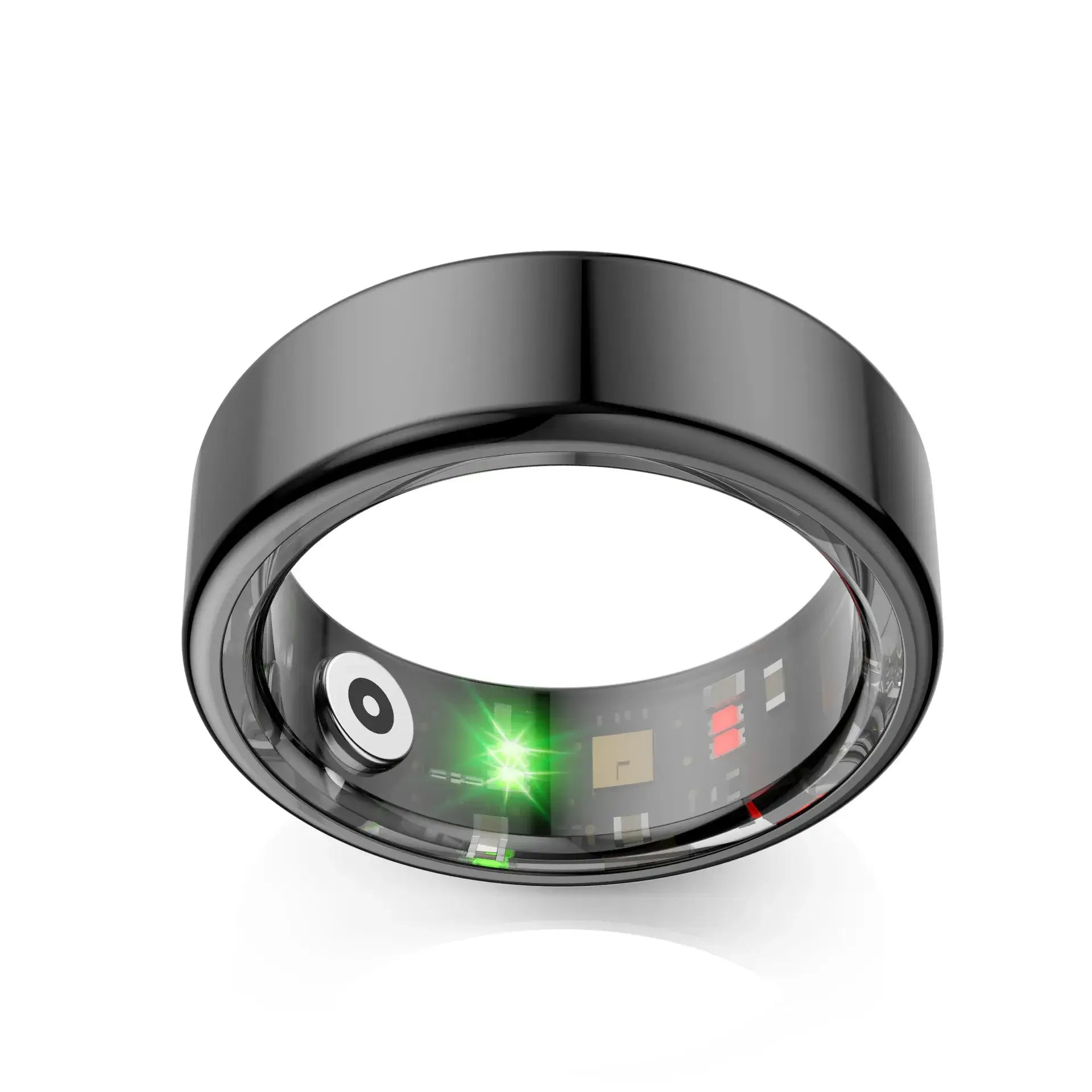 Wellness tracking smart ring for health monitoring, featuring advanced sensors and a sleek black design.