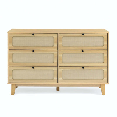 Wooden antique dresser with six drawers, perfect for bedroom or living room storage, featuring MDF and solid wood construction.