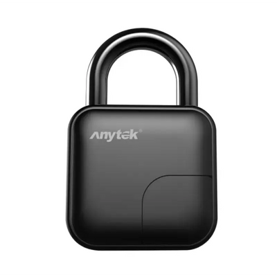 Anytek fingerprint padlock showcasing a sleek black design with advanced biometric security features.
