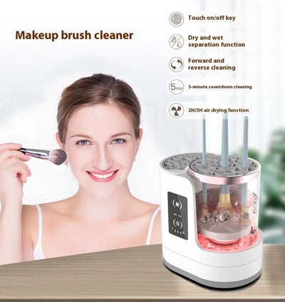 SwiftBrush Electric Brush Cleaner & Dryer with USB power, efficiently cleans and dries makeup brushes in 5 minutes.