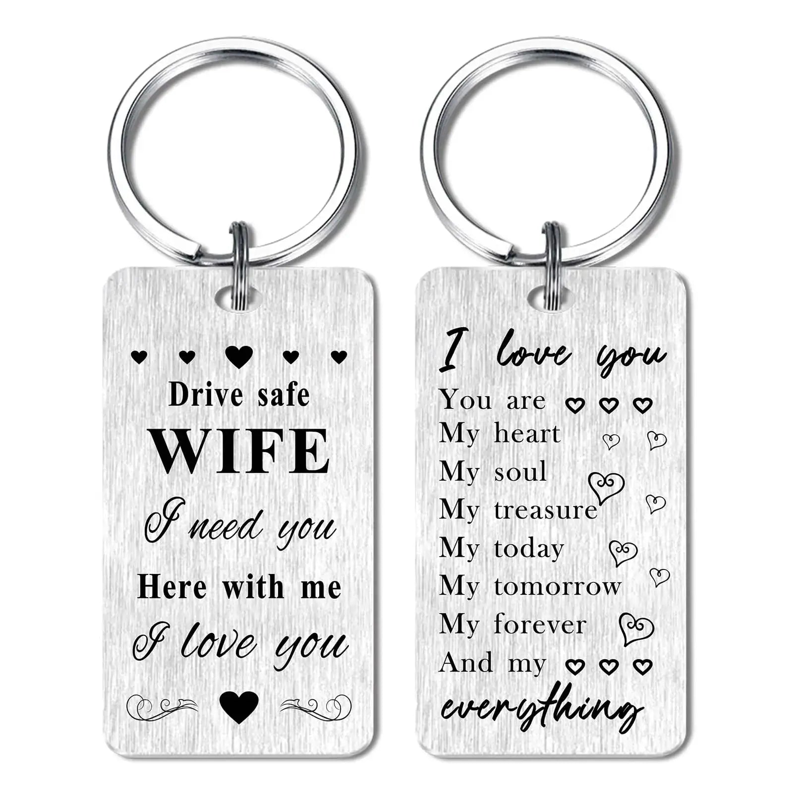Engraved keychain for wife with heartfelt messages and love declarations, perfect for special occasions.