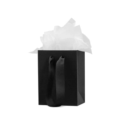 Elegant black gift bag with tissue paper, perfect for adding a special touch to your unique gifts.