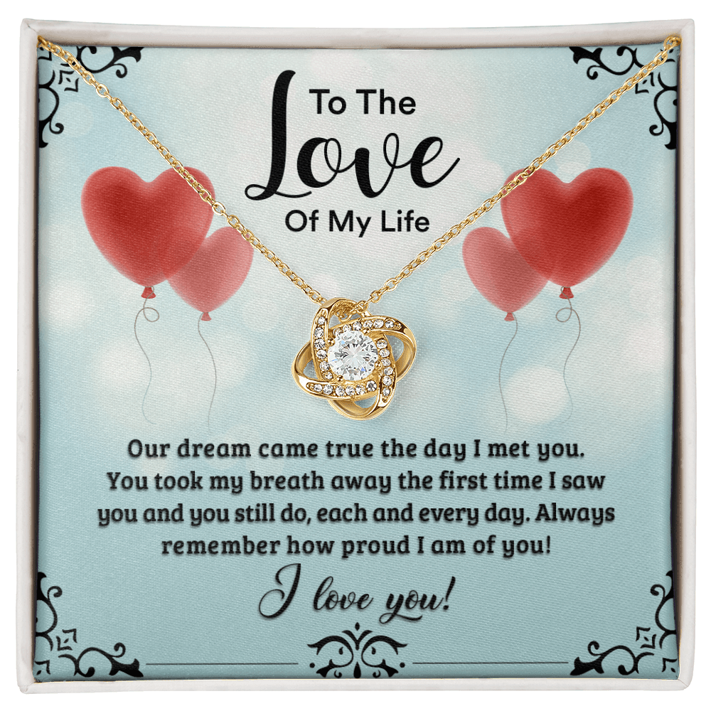A heartfelt letter expressing love, featuring phrases like "To The Love Of My Life," and "I love you!" Decorated with a heart design, suitable for Valentine's Day.