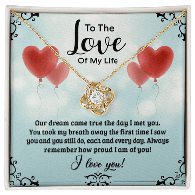A heartfelt letter expressing love, featuring phrases like "To The Love Of My Life," and "I love you!" Decorated with a heart design, suitable for Valentine's Day.