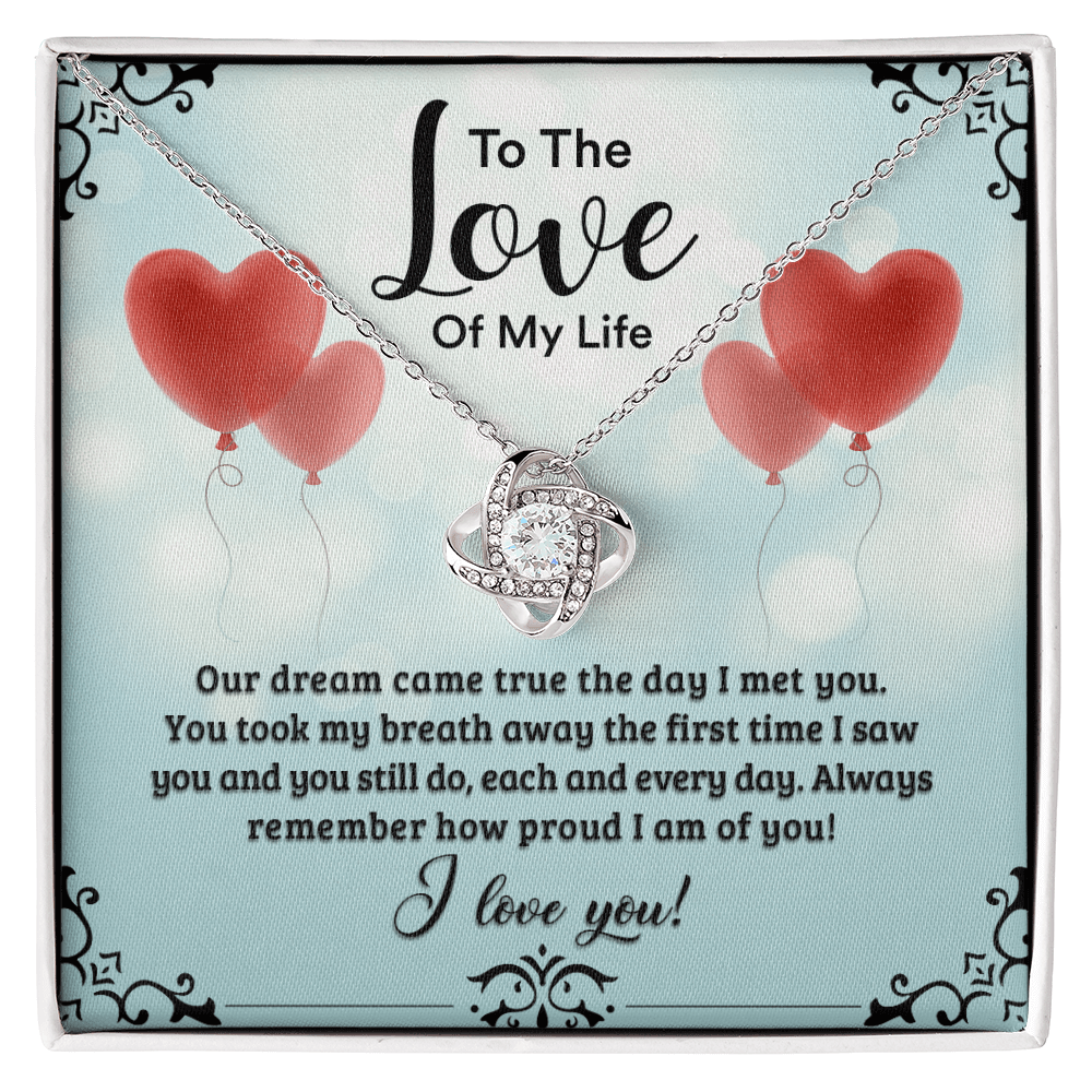 A heartfelt letter expressing love, featuring phrases like "To The Love Of My Life," and "I love you!" Decorated with a heart design, suitable for Valentine's Day.