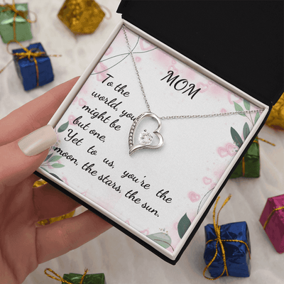 Forever Love Necklace in heart pendant gift box with message for mom
