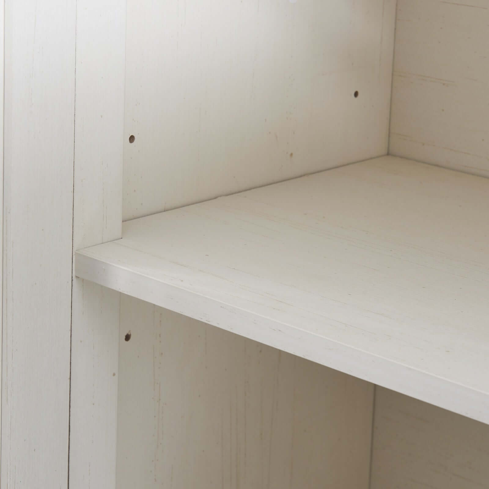 Interior view of TREXM Kitchen Sideboard buffet showing adjustable shelf in antique white finish.