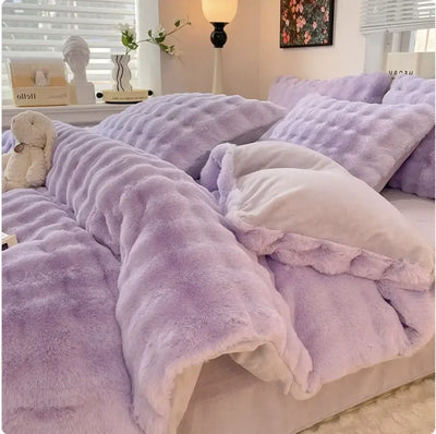 Plush Thermal Coral Fleece 4-Piece Bedding Set - LUXURISS