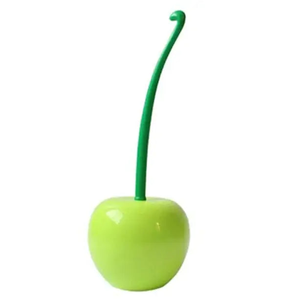Green cherry-shaped toilet brush with a long green handle for stylish bathroom cleaning.