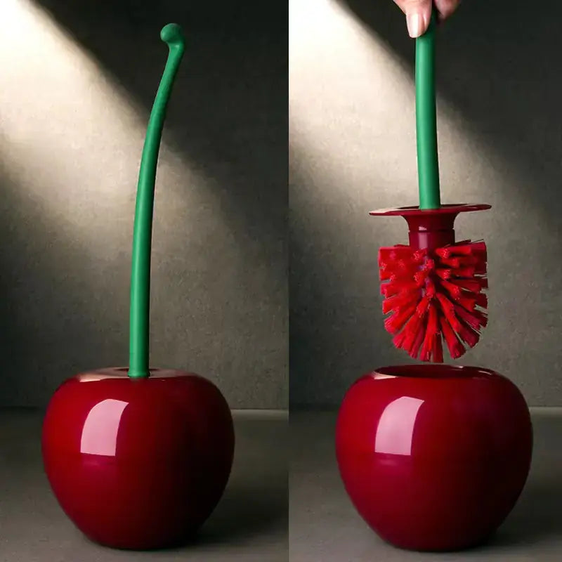 Cherry toilet brush set with a stylish cherry-shaped holder and a green cleaning brush for elegant bathroom decor.