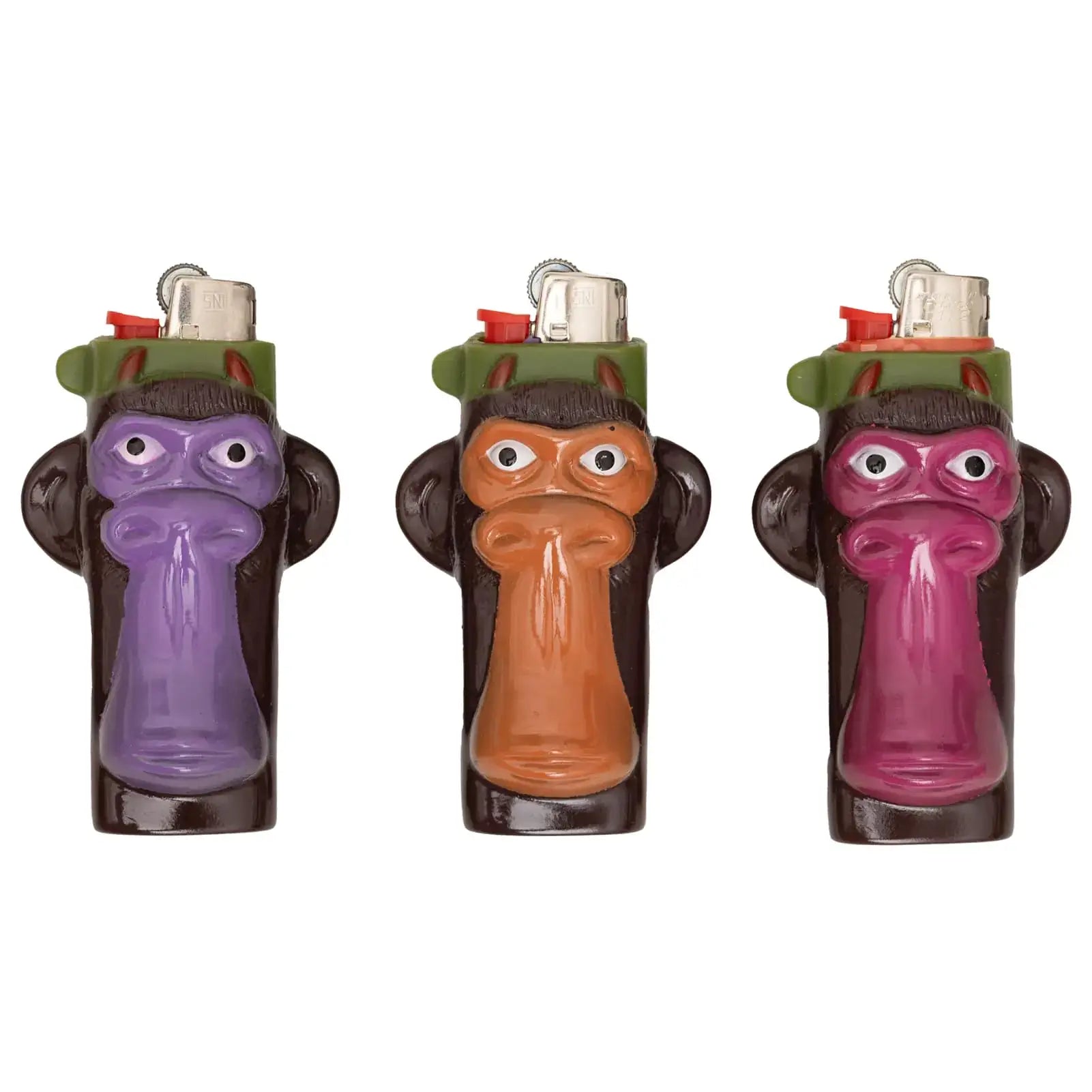 Chic BIC lighter sleeves in playful monkey designs, compatible with BIC J9 J3 lighters, great for gifts.