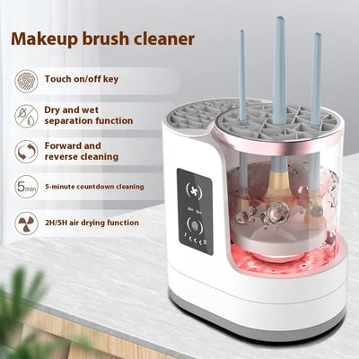 SwiftBrush Electric Makeup Brush Cleaner with touch controls and dual drying functions for quick cleaning.