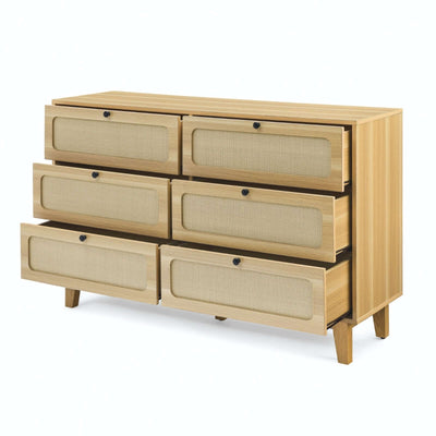 Wooden antique dresser TV cabinet with six drawers for bedroom, living room, or corridor storage.