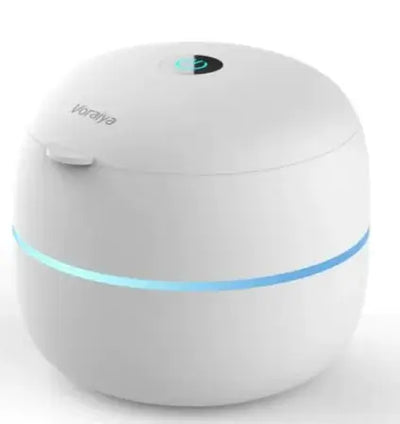 Ultrasonic UV Cleaner in sleek white plastic design, featuring a glowing blue light for effective sanitation.